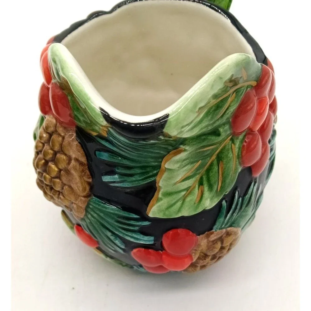 Vintage Fitz & Floyd Classics Holiday Pine Ceramic Creamer & Covered Sugar Bowl